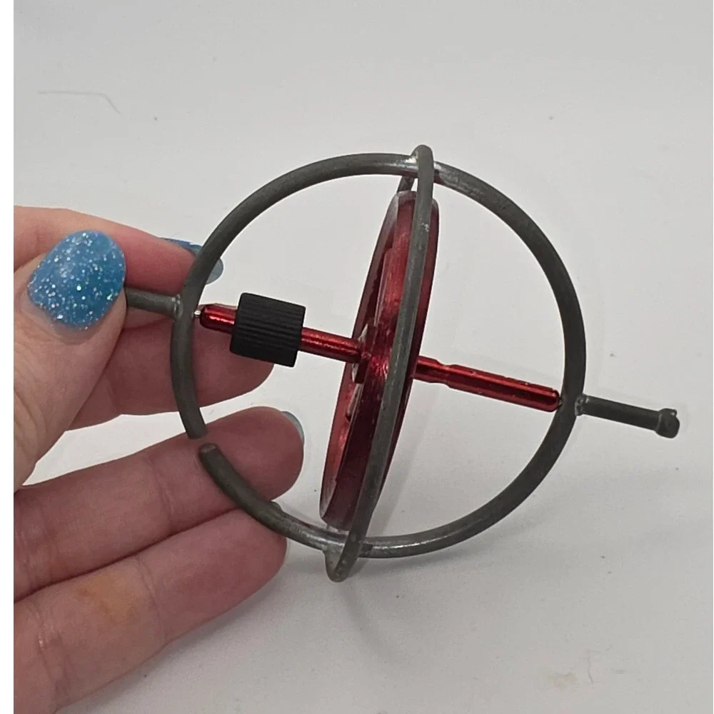 Vintage Gyroscope Physics Toy Small Red Silver Fair Condition Spins Smooth
